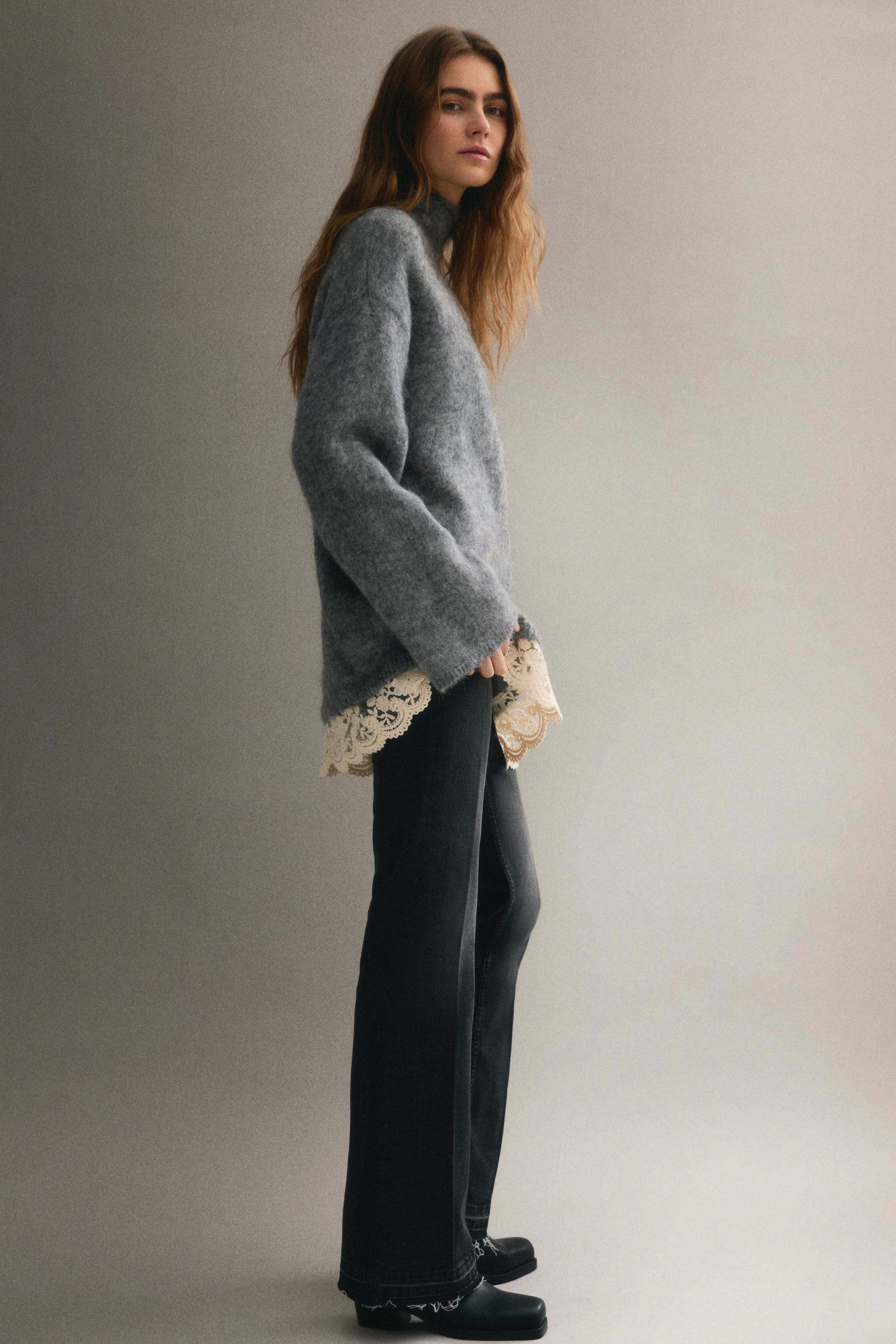 Lace-Trimmed Mohair-Blend Sweater | H&M (US + CA)