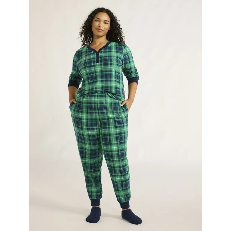 Joyspun Women's Velour Waffle Henley Sleep Top, Jogger Pants and Socks Pajama Set, 3-Piece, Sizes... | Walmart (US)