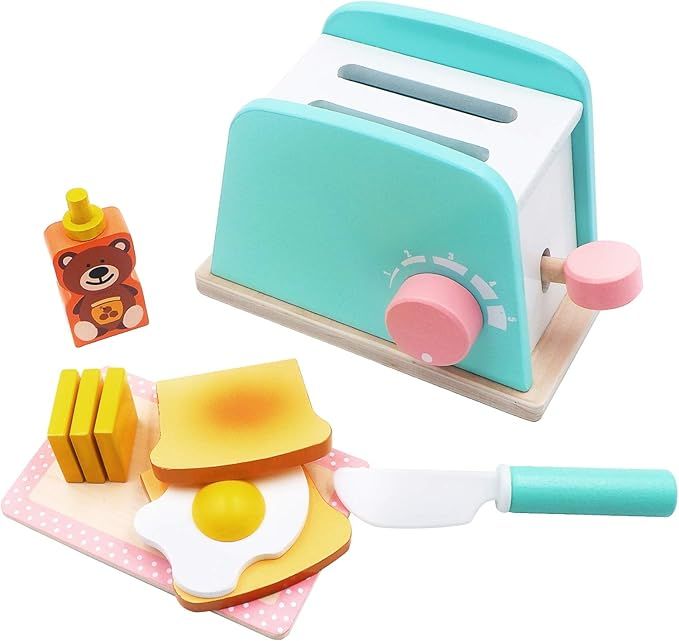 Toy Kitchen Wooden Pop-Up Toaster Play Set 10 Pcs, Interactive Early Learning Toaster, Exclusive ... | Amazon (US)