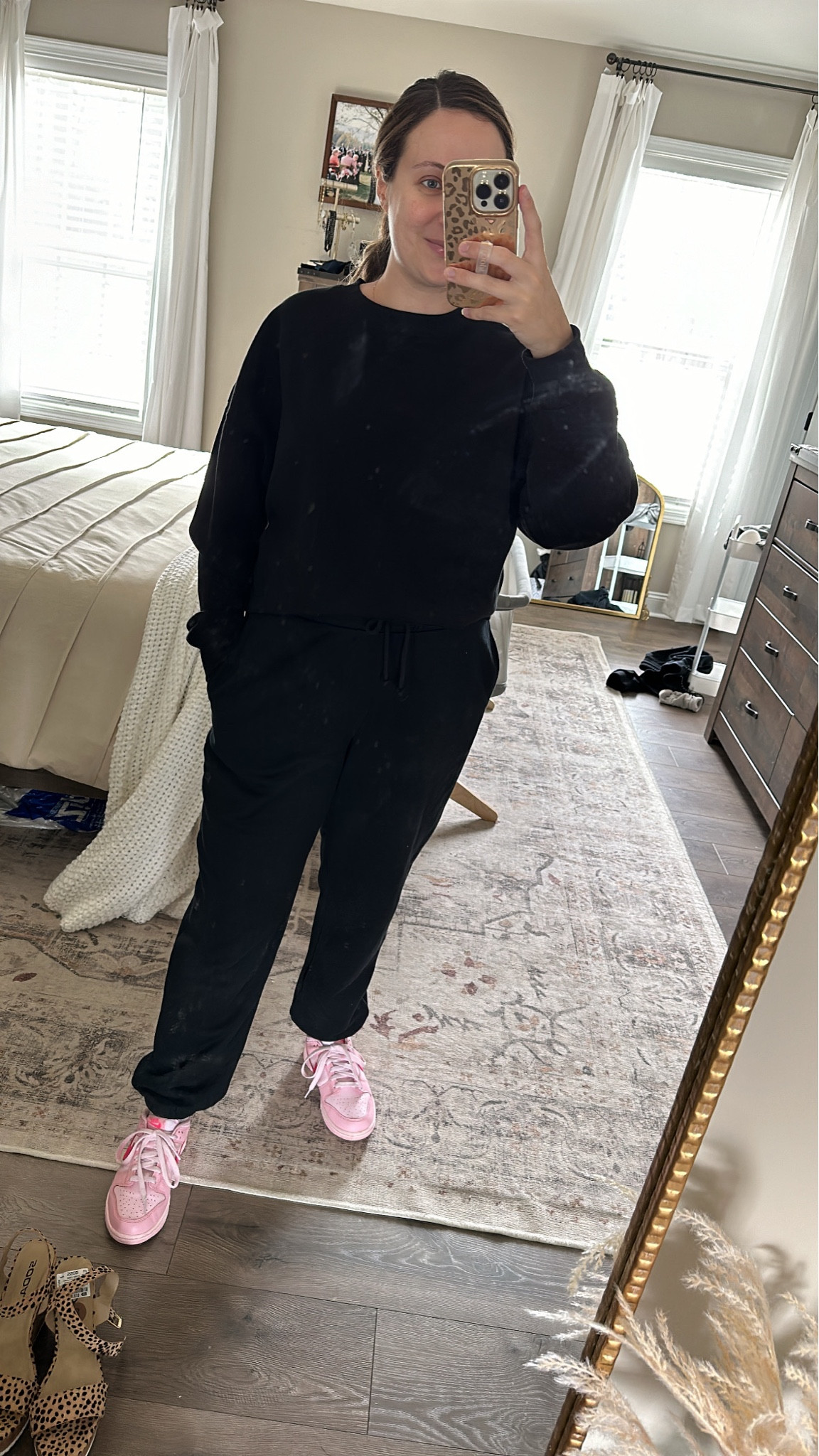 Sized up to a large in both top and bottom to accommodate the bump. If you aren’t pregnant stick with your true size for an oversized fit! 

#LTKbump #LTKshoecrush