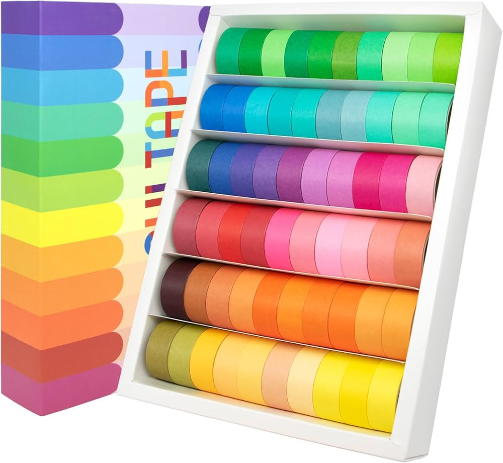 WAPETASHI 60 Rolls Washi Tape Set - 15mm Rainbow Colored Masking Tape, Decorative Tape for Bullet... | Amazon (US)