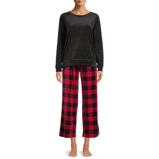 Muk Luks Women's Velour Top and Pants, 2-Piece Pajama Set | Walmart (US)