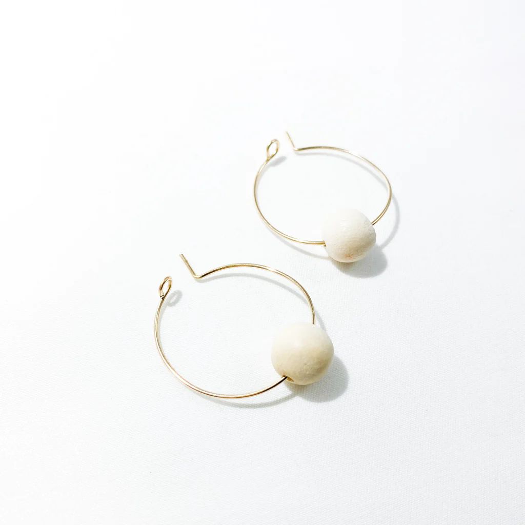 Emma 1" Hoop Earrings (White Wood) | Natalie Borton