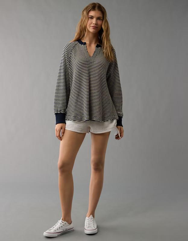 AE Big Hug Notch Neck Waffle Sweatshirt | American Eagle Outfitters (US & CA)