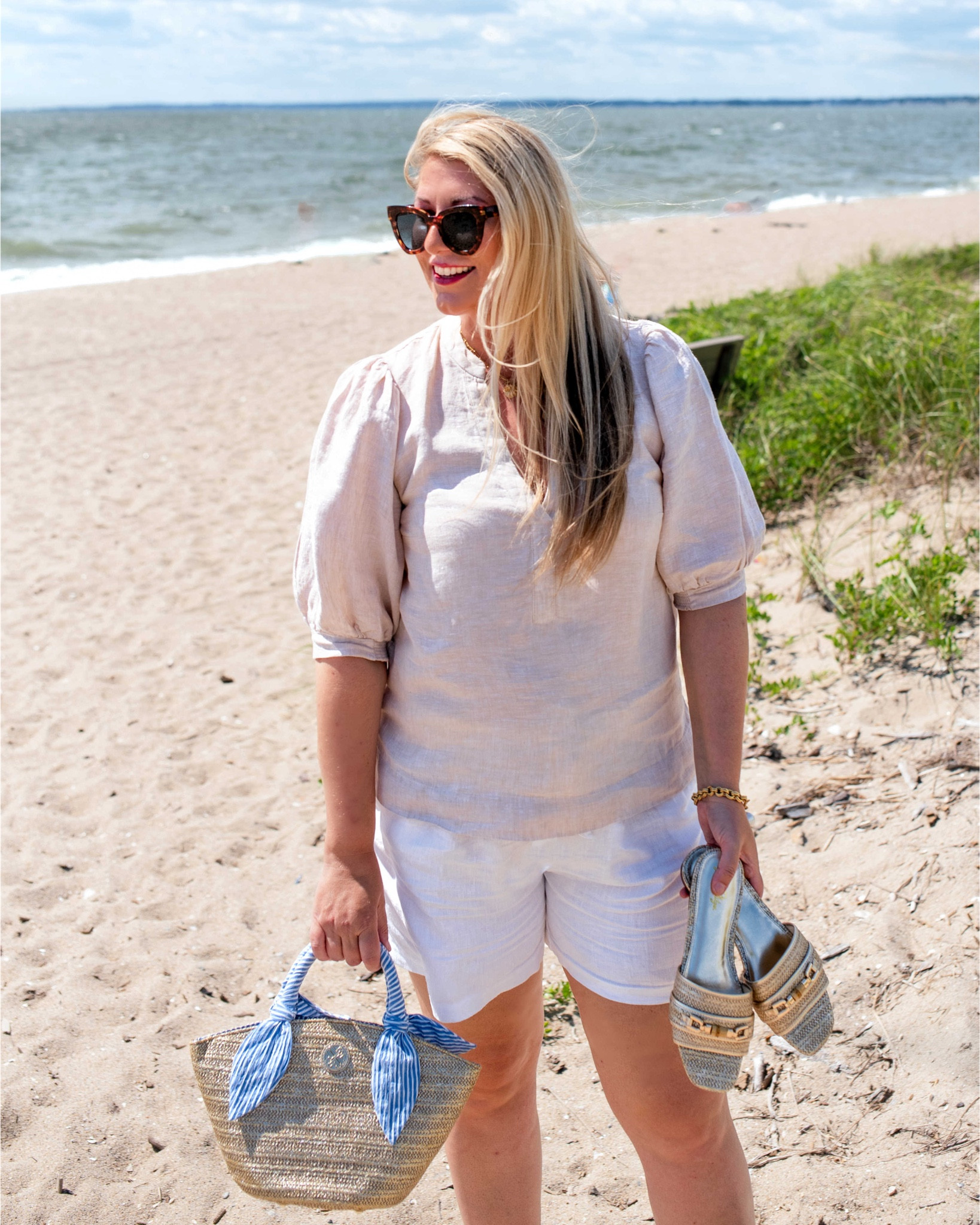 Love these August pieces from @LillyPulitzer  keeping the summer vibes going strong. Breezy linens, fun prints, and gorgeous accessories like this seersucker handle tote bag and sandals with bamboo embellishments.

#LTKItBag #LTKShoeCrush #LTKOver40