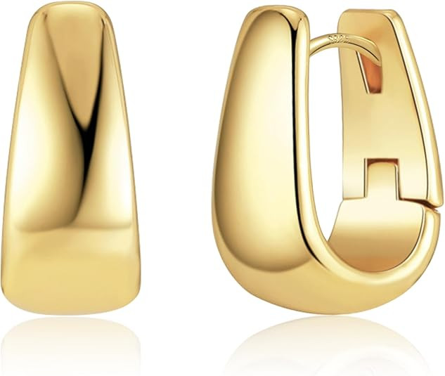 925 Sterling Silver Earrings Small Chunky Silver Earrings for Women 14K Gold Plated Small Hoop Ea... | Amazon (US)