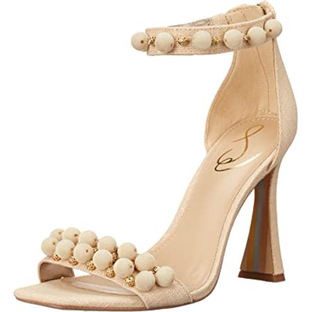 Sam Edelman Luella Sand Linen Beads Ankle Strap Open Toe Flared Heel Sandals (Summer Sand 5) | Walmart (US)
