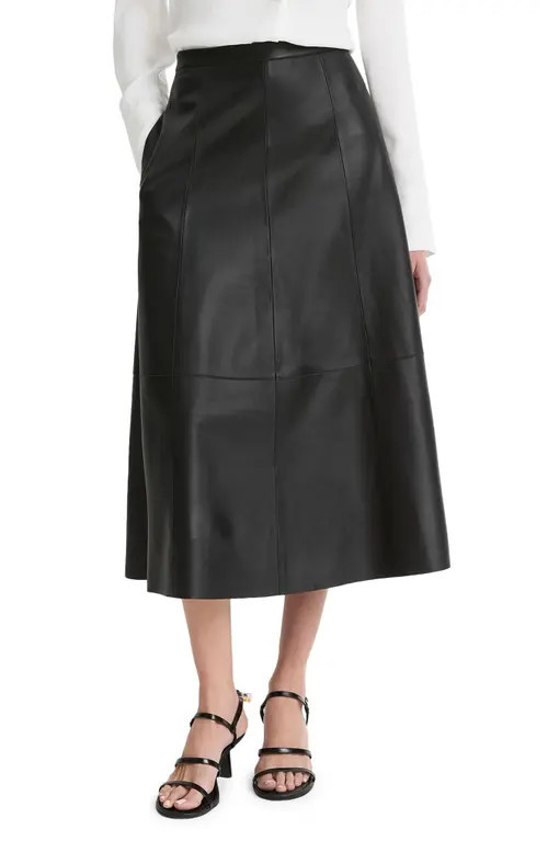 Vince Leather Midi A-Line Skirt in Black at Nordstrom, Size 2 | Nordstrom