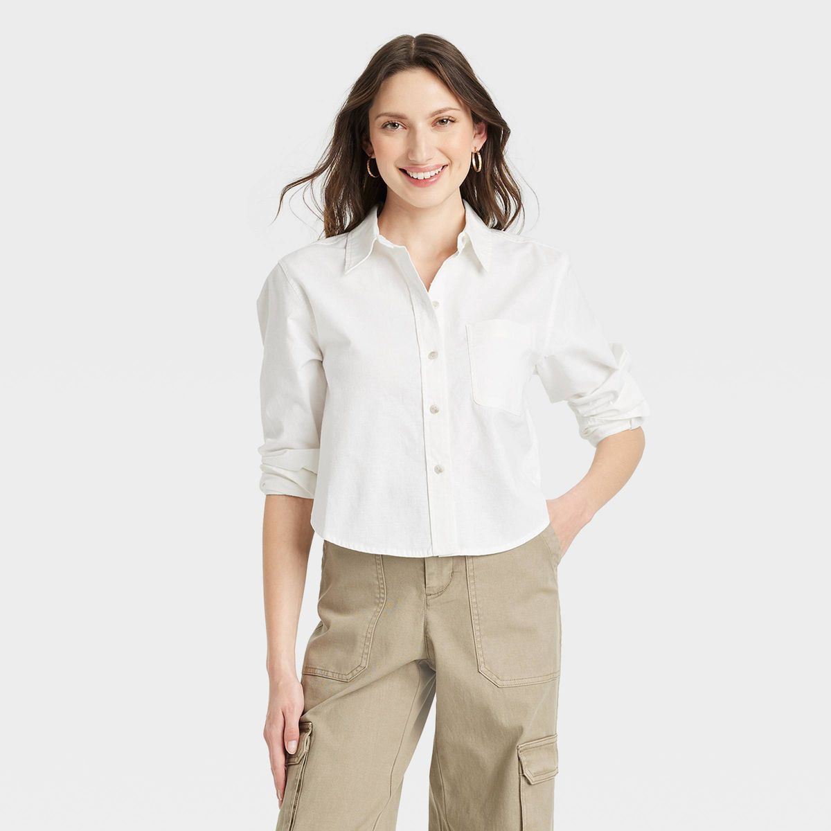 Women's Long Sleeve Collared Button-Down Shirt - Universal Thread™ White S | Target