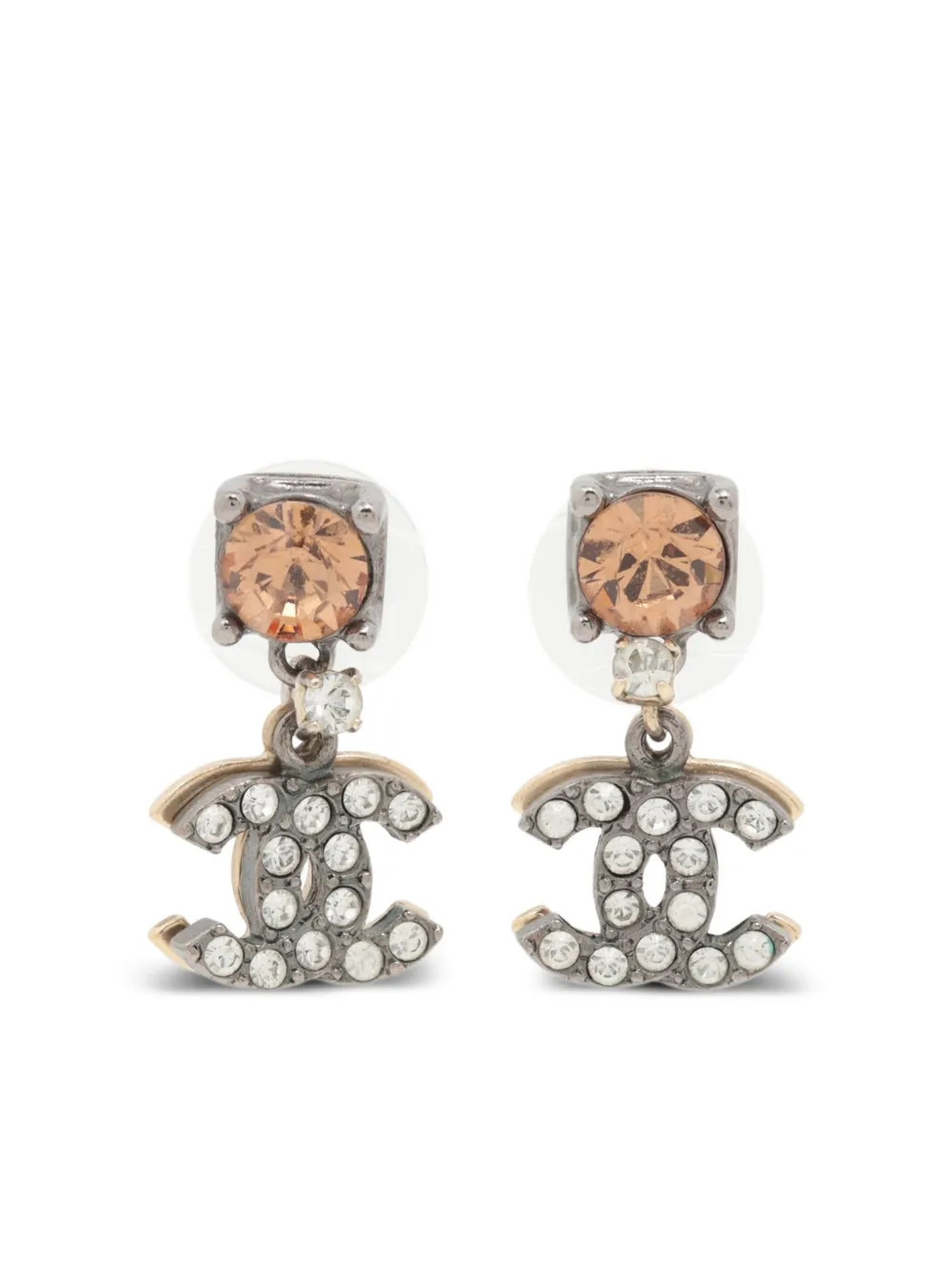 CHANEL Pre-Owned 2006 interlocking-CC crystal-embellishment earrings - Silver | Farfetch Global