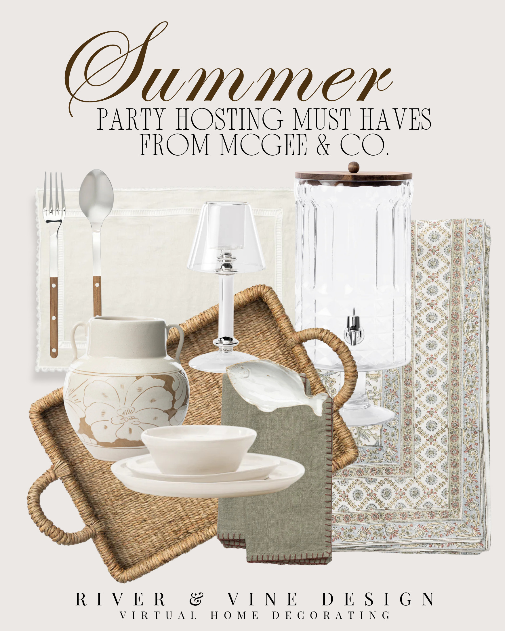 Summer hosting, but make it effortless. ☀️

A few pretty table staples can instantly make a casual get-together feel pulled together — woven texture, soft block print linens, simple white dishes, glassware, and a drink dispenser ready for lemonade, iced tea, or sangria.

Linked my favorite party hosting must-haves from McGee & Co. for an easy, elevated summer setup.

#LTKHome #LTKFinds #LTKStyleTip #SummerHosting #HostingEssentials #TablescapeIdeas #McGeeAndCo #HomeDecorFinds #OutdoorEntertaining #RiverAndVineDesign 

 #LTKSeasonal #LTKHome
