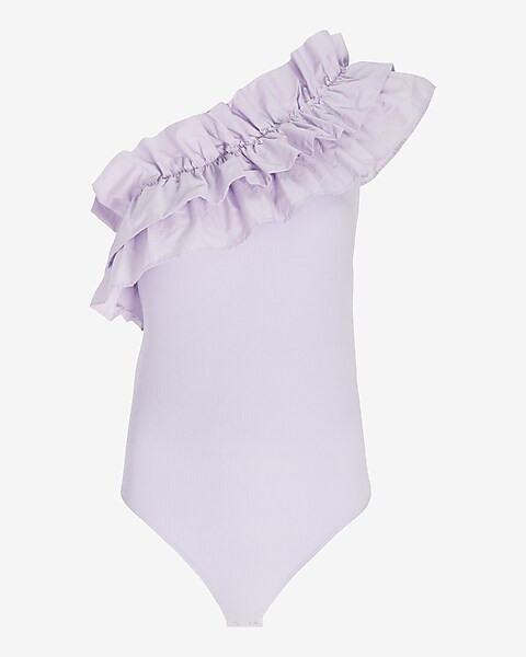 Poplin Ruffle One Shoulder Thong Bodysuit | Express