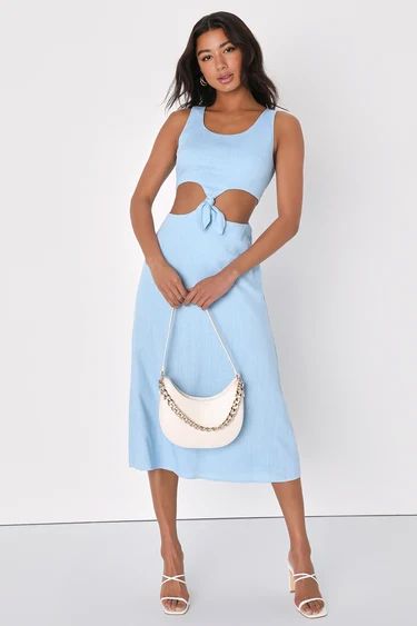Stun All Summer Light Blue Linen Cutout Tie-Front Midi Dress | Lulus (US)