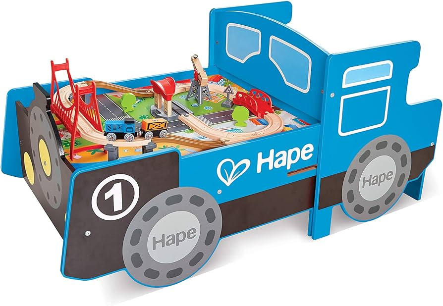 Hape Wooden Blue Foldable Ride-on Train Table | Amazon (US)