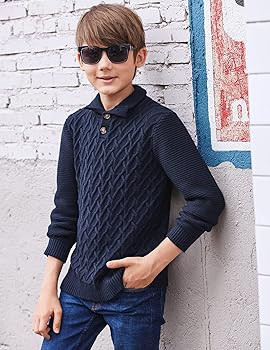 Boys Turtleneck Sweater Long Sleeve Cable Knit Button Up Pullover Winter Warm Tops for Kids 4-13 ... | Amazon (US)