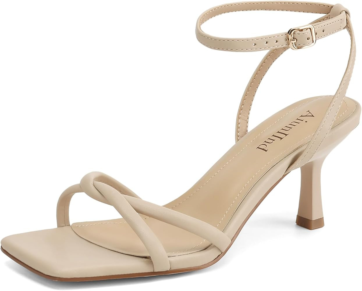 Women's Sandals Square Open Toe Kitten Heels Strappy Ankle Strap Sandals for Women Comfort Dress ... | Amazon (US)