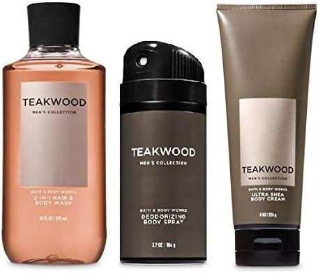 BATH AND BODY WORKS, GIFT SET TEAKWOOD FOR MEN ~ BODY WASH ~ BODY CREAM AND DEODORIZING BODY SPRA... | Amazon (US)