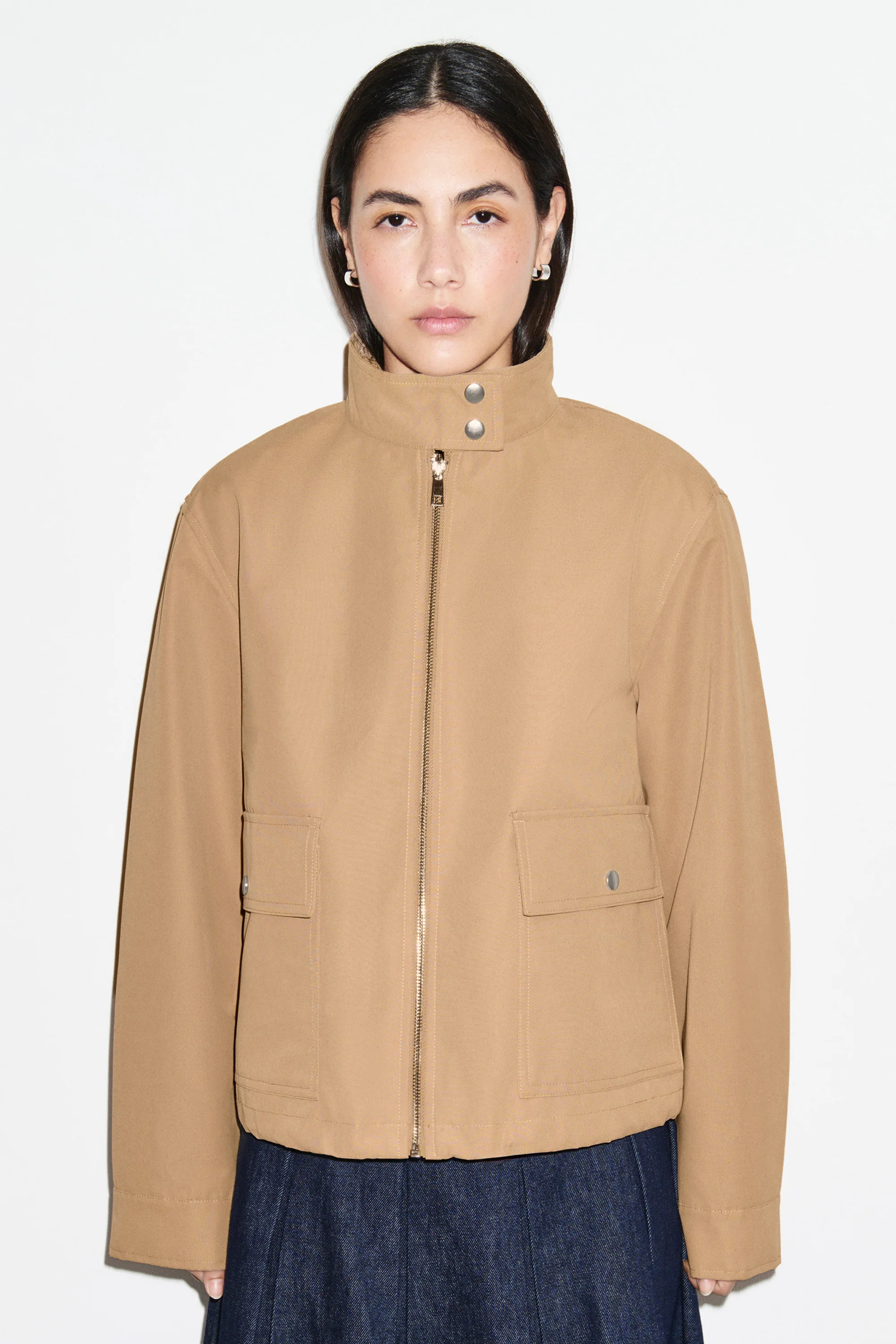 ALIGNE Funnel Neck Boxy Jacket - Beige | Brody | ALIGNE USA