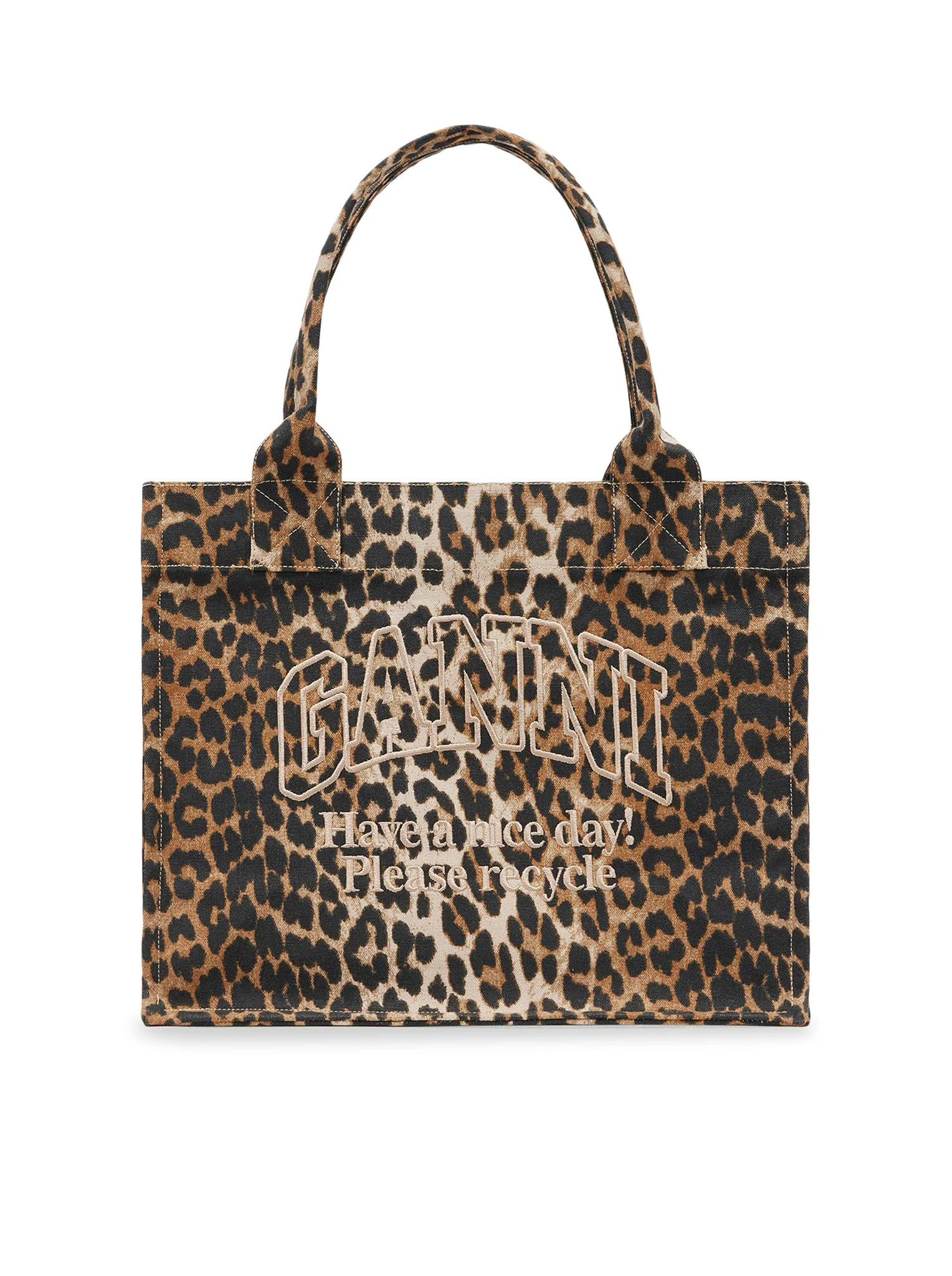LEOPARD CANVAS TOTE BAG - Ganni - Woman | Suitnegozi INT