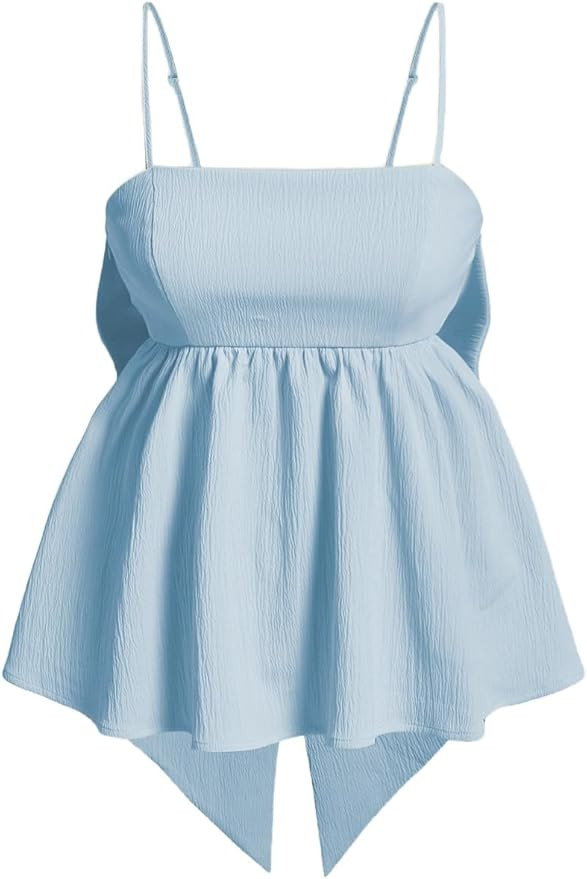 MakeMeChic Women's Casual Bow Back Spaghetti Strap Cami Tops Sleeveless Ruffle Summer Camisole | Amazon (US)