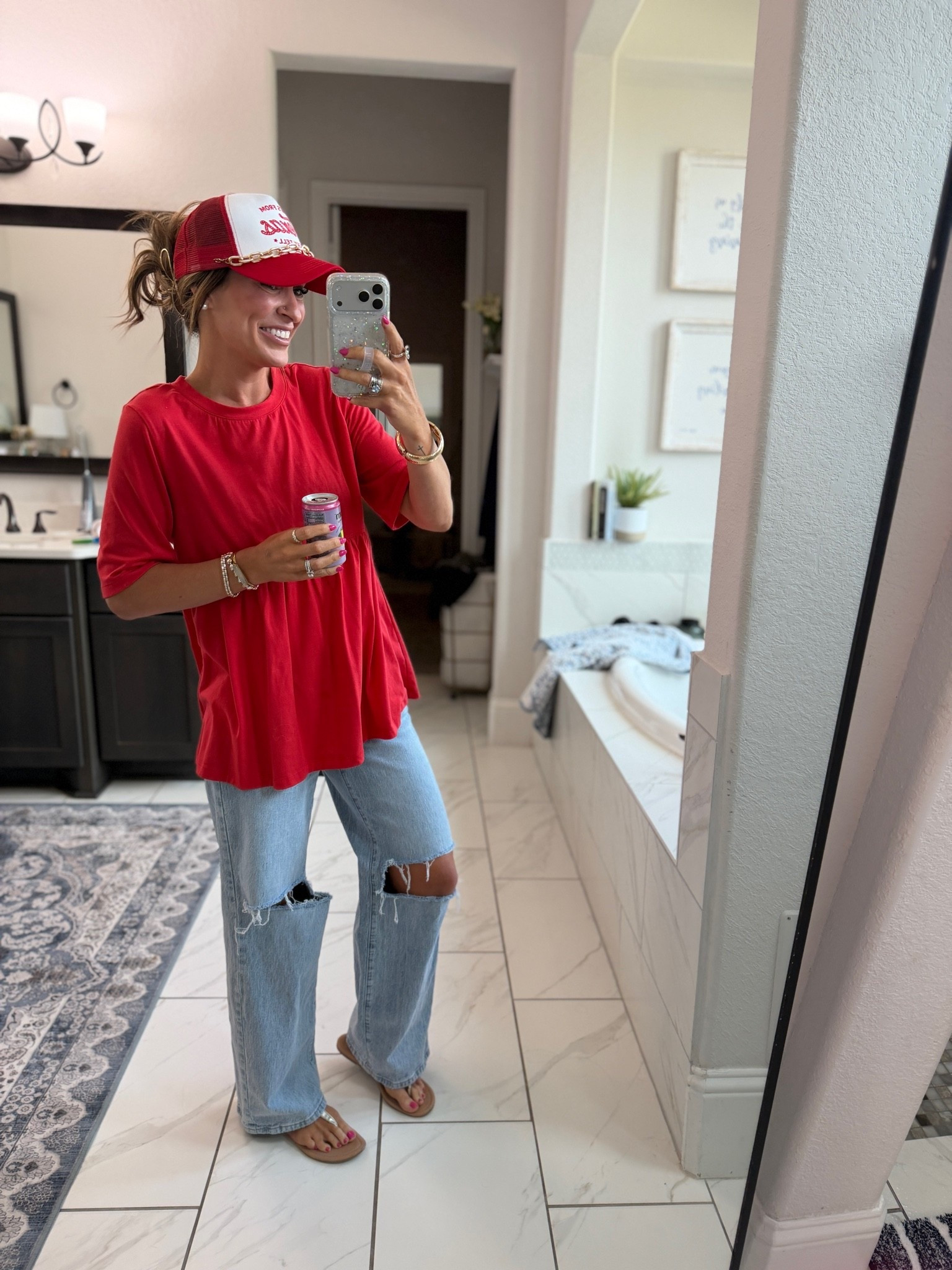 Wearing a small in the top and a 0 regular in the jeans!

#LTKdayinmylife #LTKgrwm #LTKootd