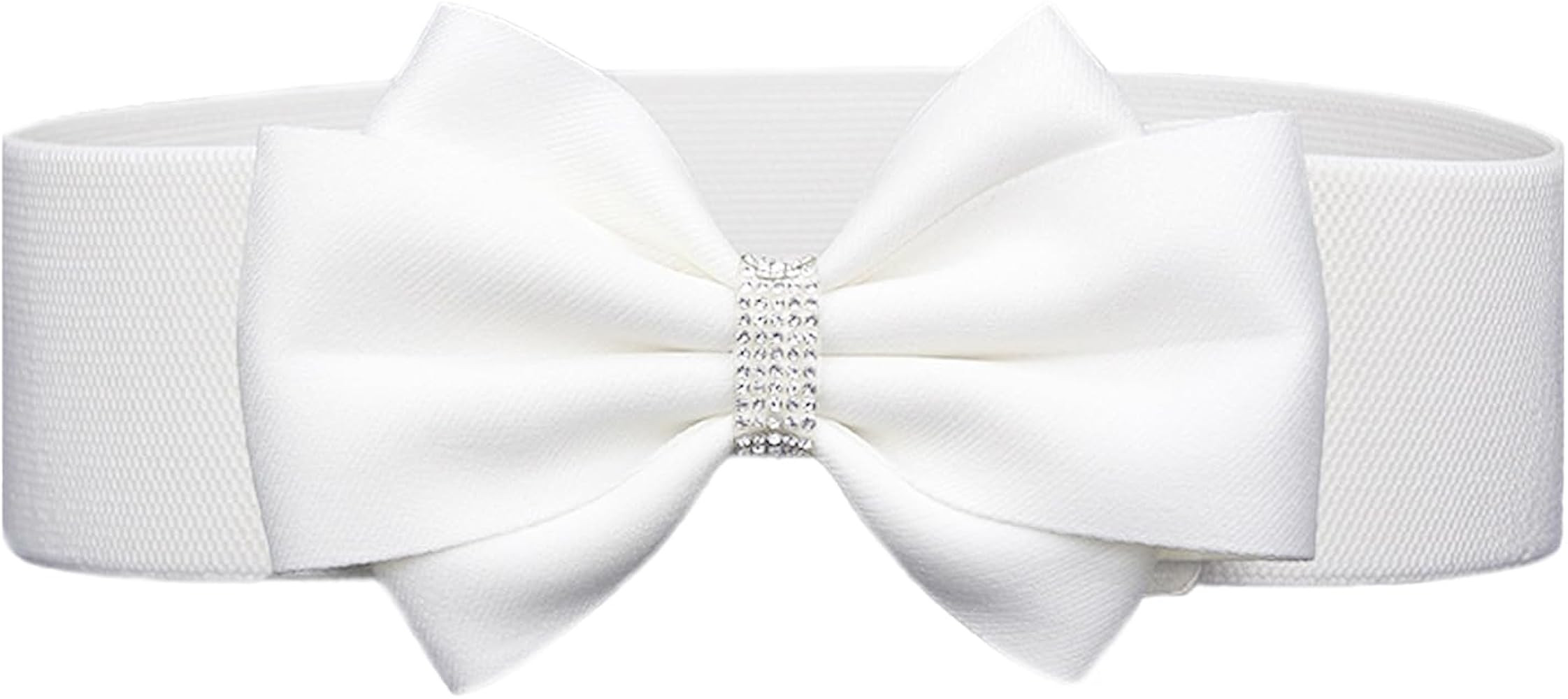 Women's Elastic Bow Belt Wide Rhinestone Stretch Belts Ladies Waist Accessories for Dress Jeans | Amazon (US)