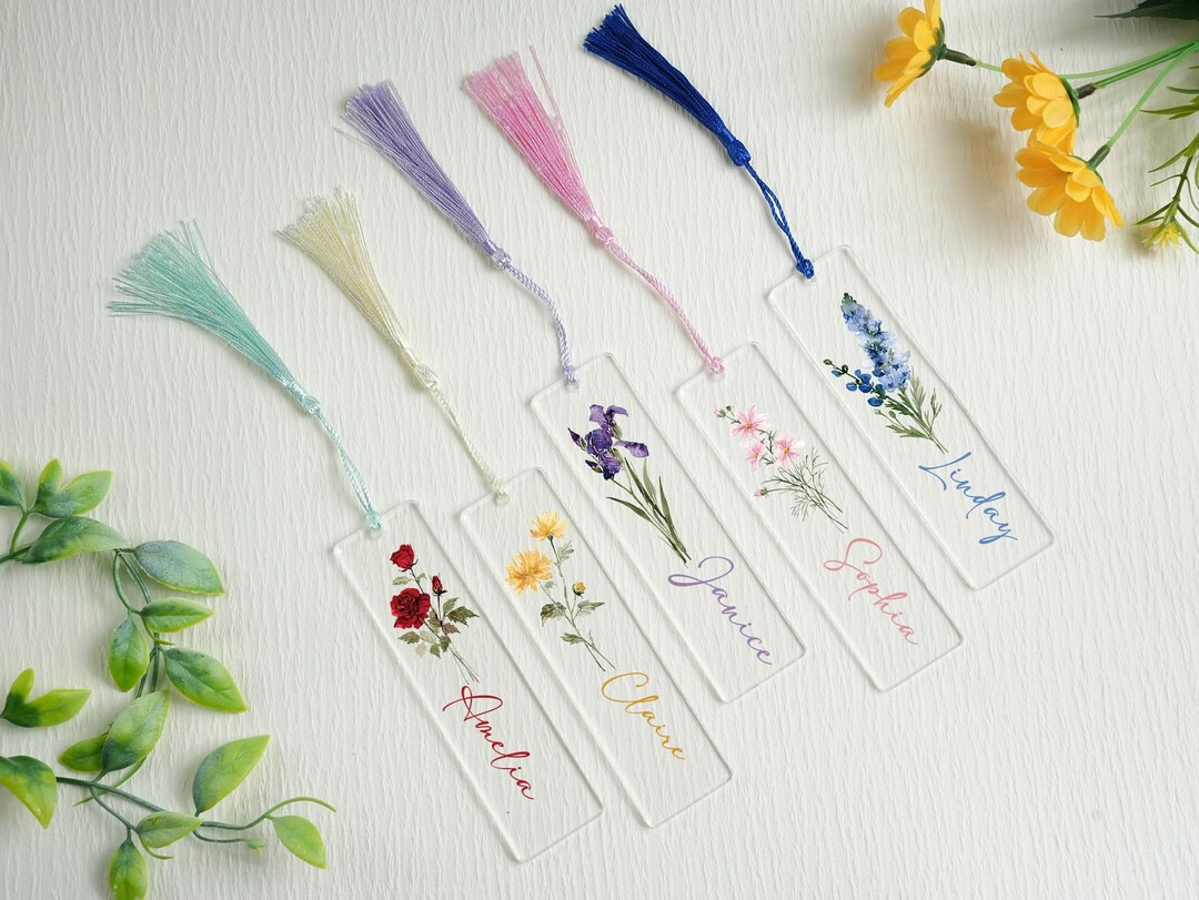 Personalized Birth Flower Bookmark, Acrylic Bookmark Gift, Name Bookmark, Aesthetic Bookmark With... | Etsy (US)