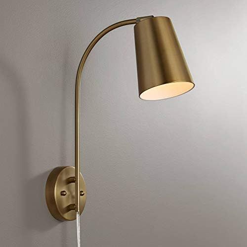 Sully Modern Wall Lamp Warm Brass Plug-in Light Fixture Adjustable Head Curved Arm for Bedroom Be... | Amazon (US)