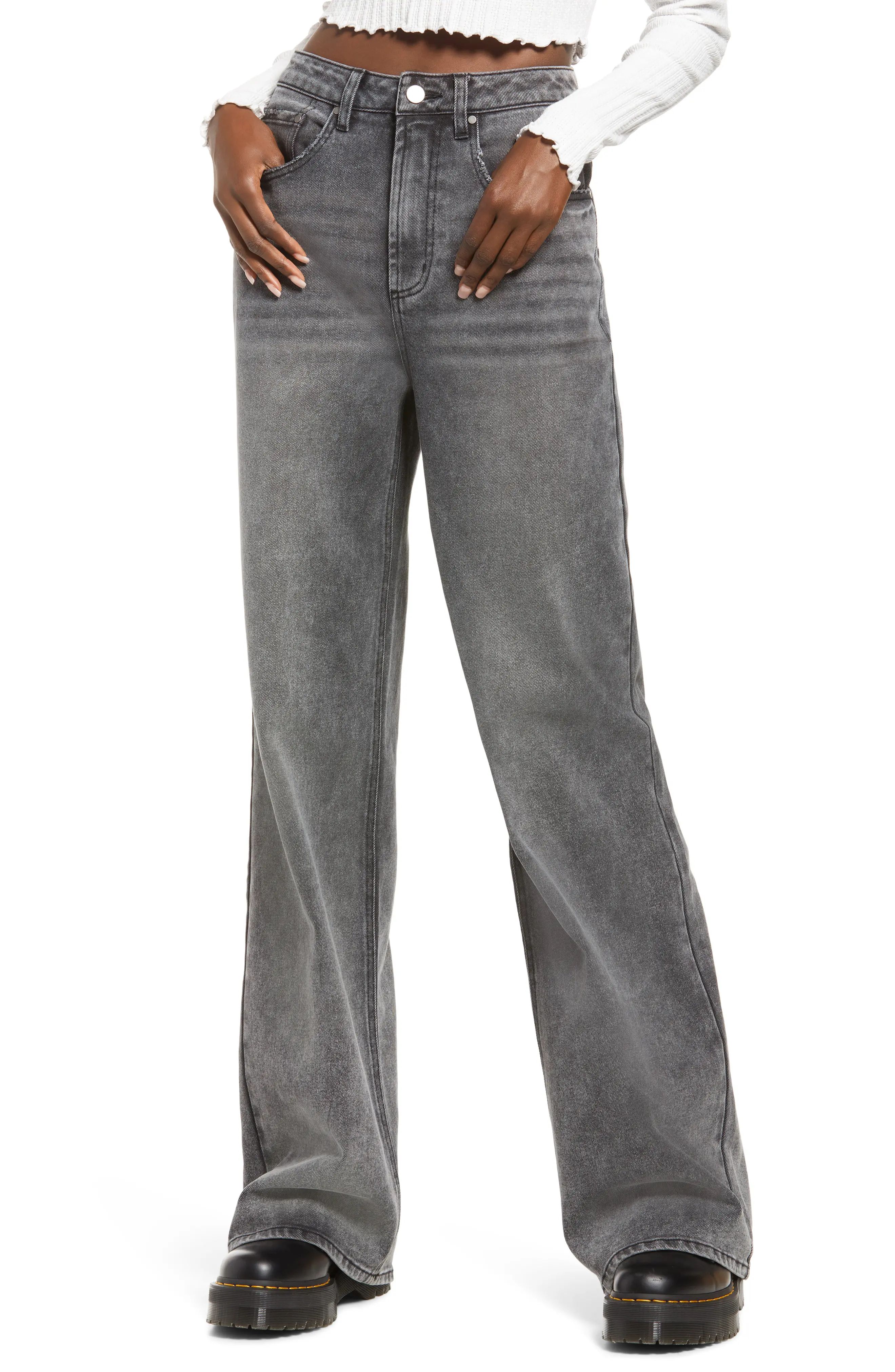 BP. High Waist Wide Leg Jeans in Charcoal Grey Wash at Nordstrom, Size 27 | Nordstrom