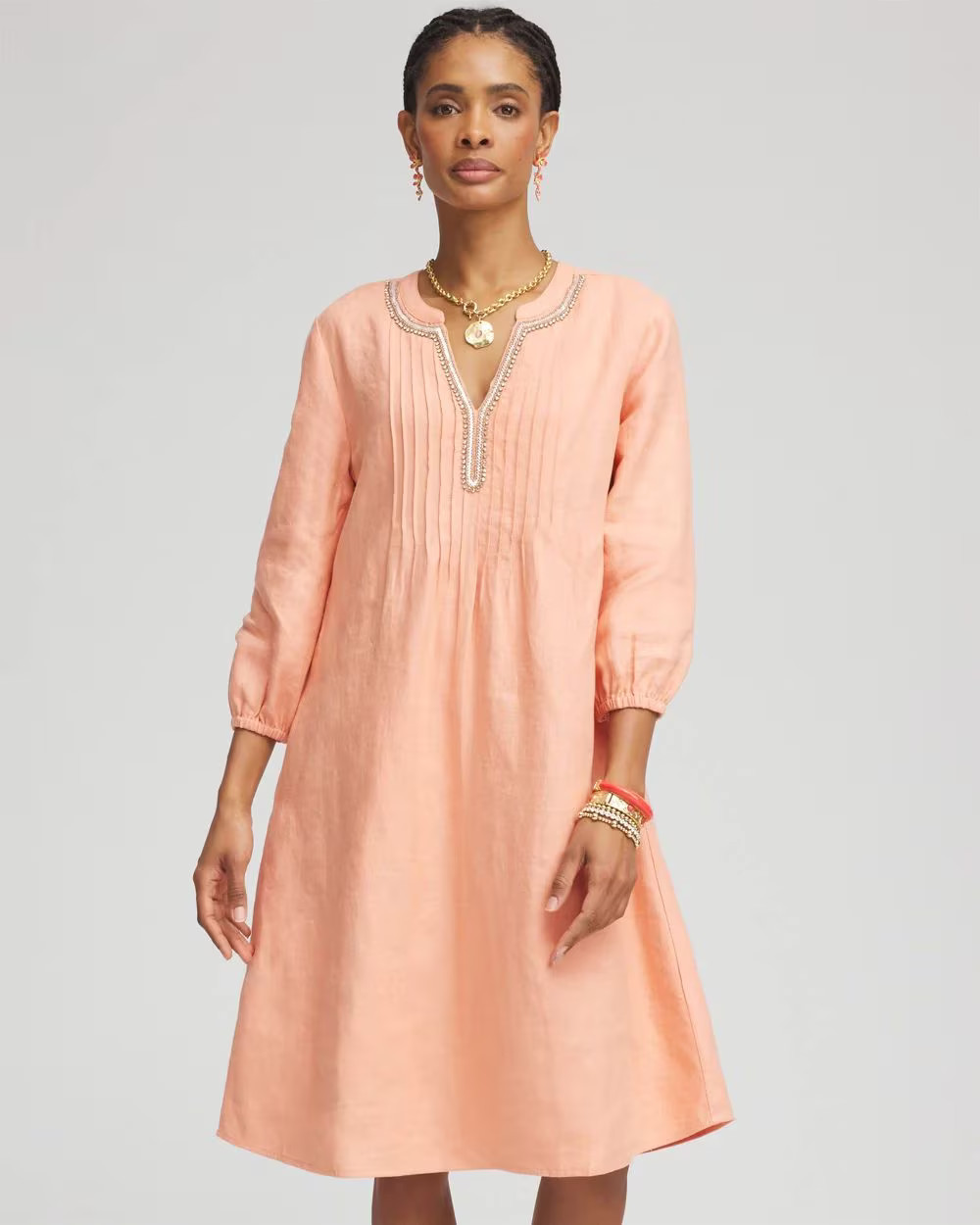 Linen Pintuck 3/4 Sleeved Dress | Chico's