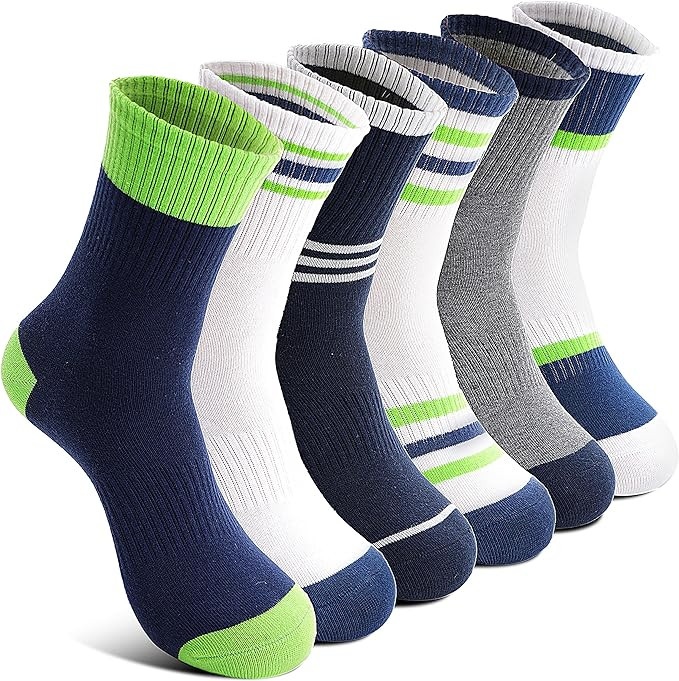 6 Pairs Kids Boys Girls Socks Athletic Basketball Youth Sport Crew Cotton Breathable Soft Socks | Amazon (US)