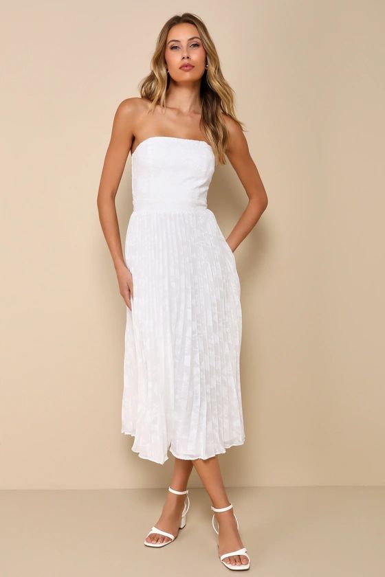 Perfectly Stunning Ivory Jacquard Strapless Midi Dress | Lulus