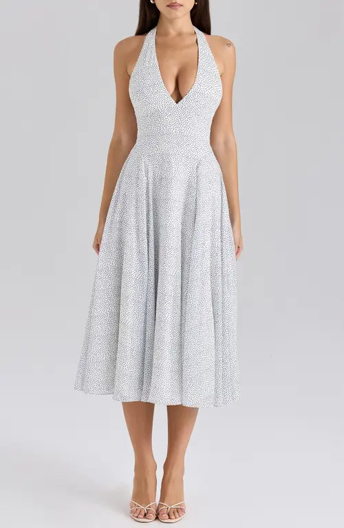HOUSE OF CB Solada Halter Midi Dress in Micro Spot at Nordstrom, Size X-Small A | Nordstrom