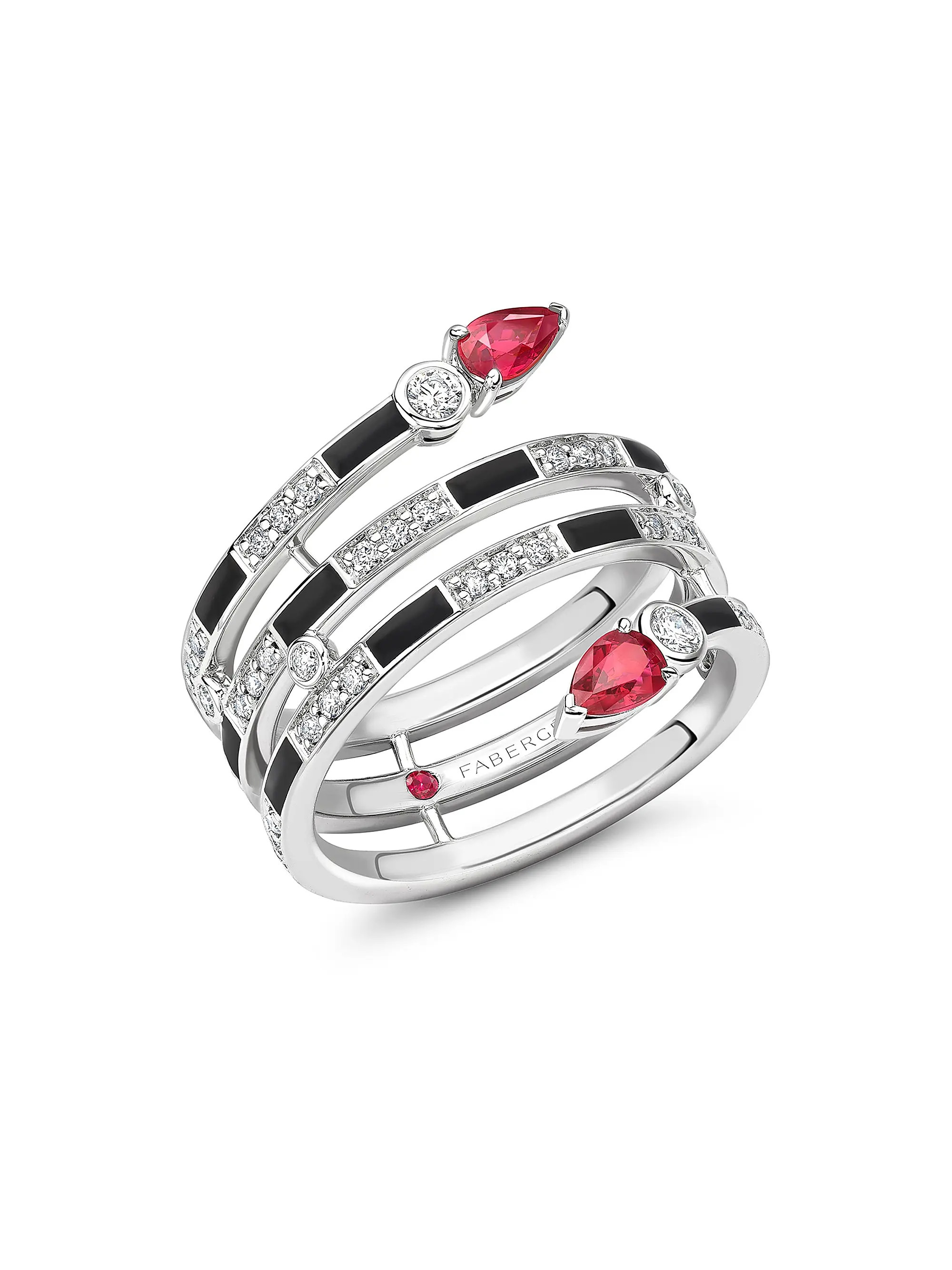 Fabergé x Beetlejuice Beetlejuice White Gold, Ruby & Black Enamel Spiral Wrap Ring | Saks Fifth Avenue