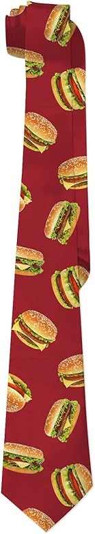 Funny Hamburger Ties for Men,Crazy Red Hamburger Printed Slim Silk Necktie,Fun Hamburger Costume ... | Amazon (US)