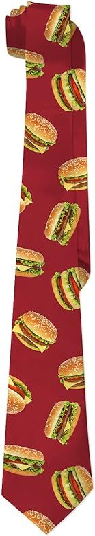 Funny Hamburger Ties for Men,Crazy Red Hamburger Printed Slim Silk Necktie,Fun Hamburger Costume ... | Amazon (US)