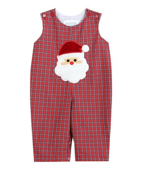 Lil Cactus Red & Green Plaid Fuzzy Santa Overalls - Infant & Toddler | Zulily