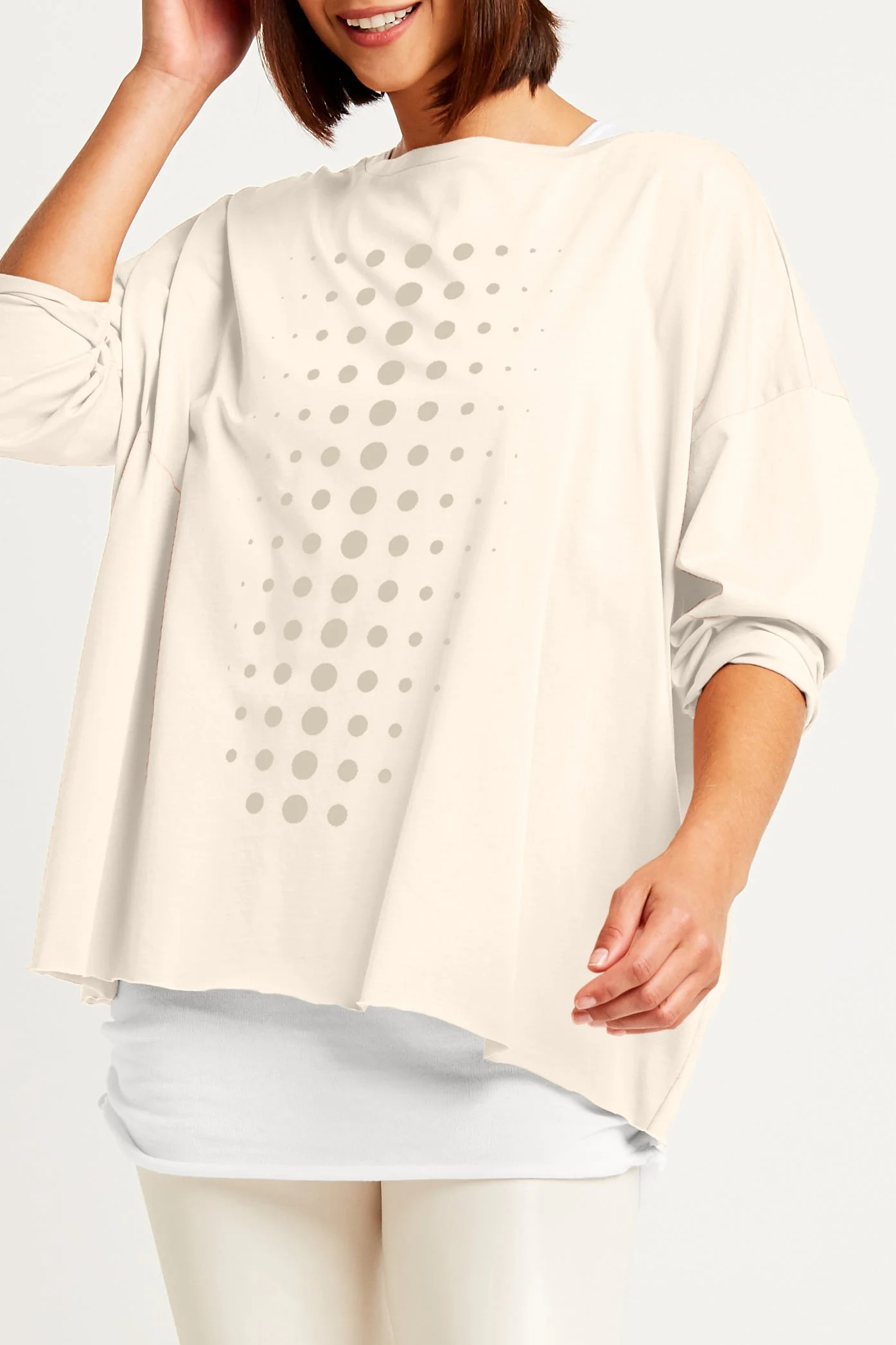 Pima Cotton Dot Dot Dot Luxury Boxy T-Shirt - Stone/Titanium | Planet By Lauren G