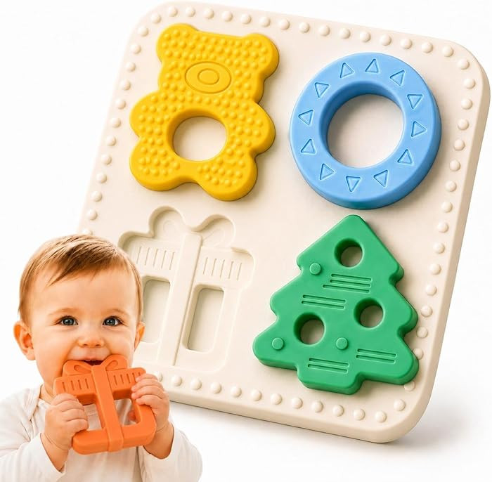 Baby Teether Puzzle \u2013 Silicone Teething Toy & Shape Matching Puzzle for Babies 5\u201318 Mon... | Amazon (US)