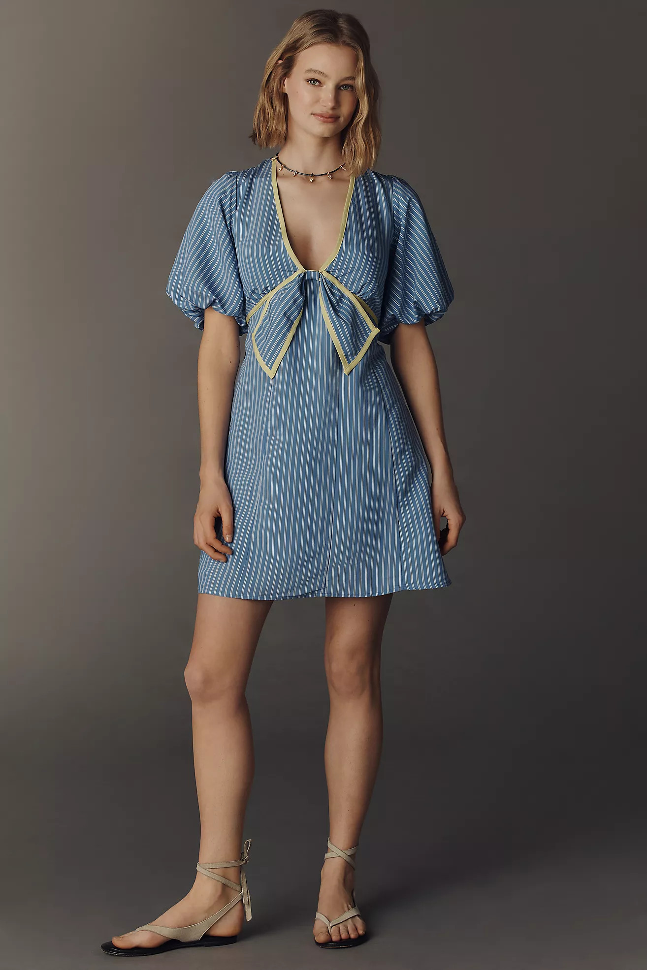 By Anthropologie Short-Sleeve Plunge Mini Dress | Anthropologie (US)