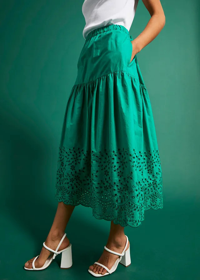 Midirok van puur katoen met broderie anglaise mintgroen | Bonprix NL (Influencer)