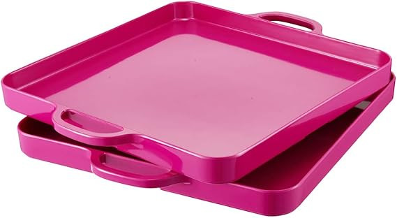 Square Serving Trays with Handles Melamine Hot Pink 12.5x12.5 Inch Spill Proof Kitchen Eating Tra... | Amazon (US)