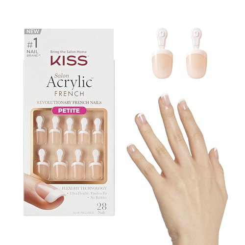 KISS Salon Acrylic, Press-On Nails, Nail glue included, 'Crush Hour', French, Petite Size, Squoval Shape, Includes 28 Nails, 2g Glue, 1 Manicure Stick, 1 Mini File | Amazon (US)