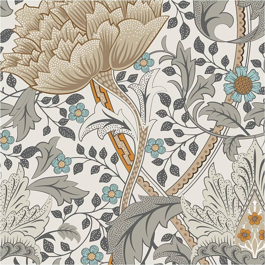 UniGoos Big Flower Peel and Stick Wallpaper Classical Grey Leaves Floral Temporary Wall Paper Rol... | Amazon (US)