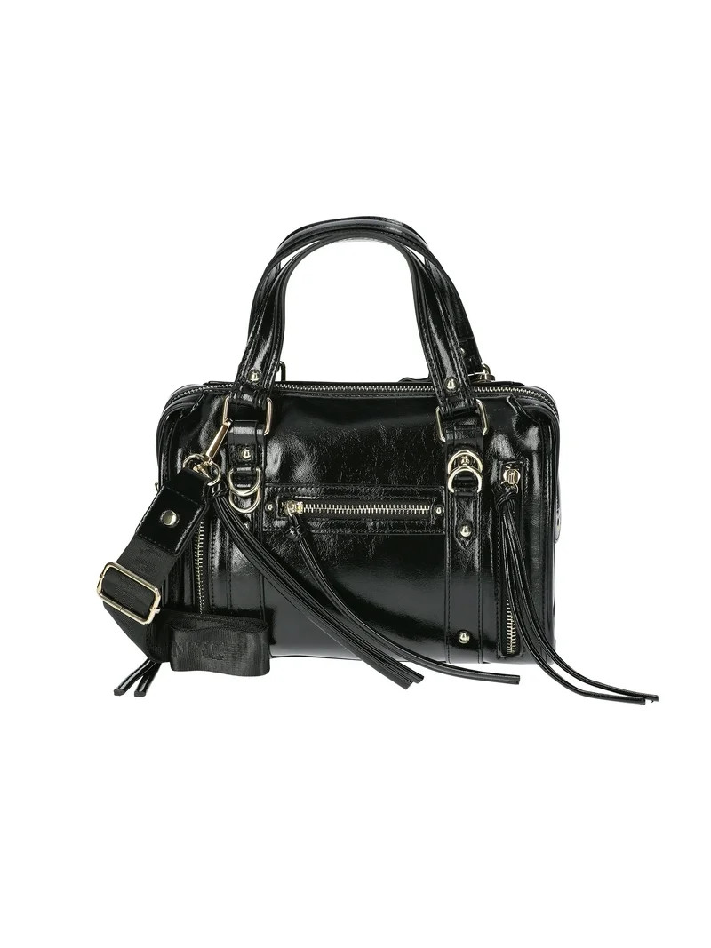 Madden NYC Women's Soft Zipper Satchel Handbag, Black Shine | Walmart (US)