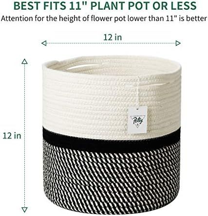 POTEY 700403 Woven Cotton Rope Plant Basket for 11" Flower Pot Floor Indoor Planters, 12” x 12” Stor | Amazon (US)