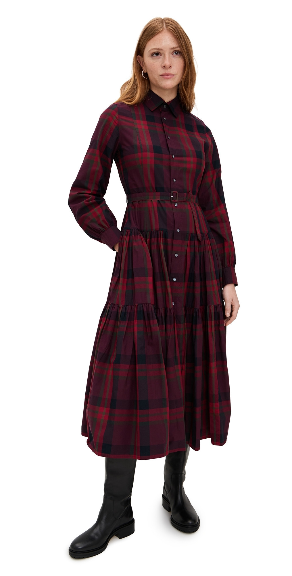 Polo Ralph Lauren Collared Long Sleeve Dress Red Plaid 0 | Shopbop