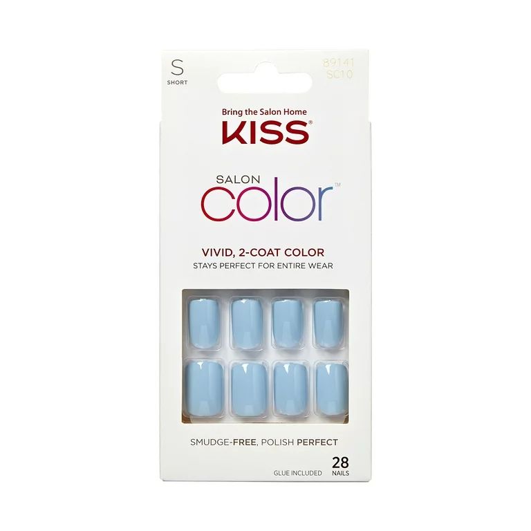 KISS Salon Color Short Square Fake Nails, Glossy Solid Blue, 28 Count | Walmart (US)