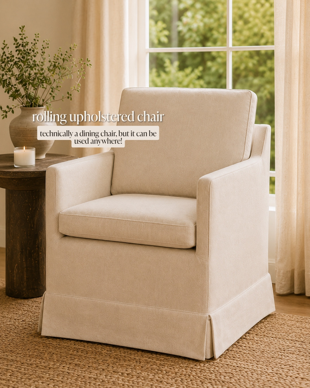 The Elena linen rolling armchair from World Market might be the most Nancy Meyers-coded piece in our entire Nancy Meyers living room design – and it's so affordable! 

Linen upholstery, rolling feet, relaxed silhouette. Works as a dining chair, accent chair, or pulled up to a kitchen island. We want six. 🤍 

 #LTKHome
