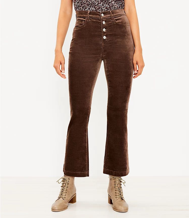 Velvet Button Front Kick Crop Pants | LOFT